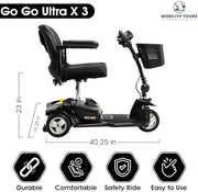 Pride Go Go Ultra X 3-Wheel Mobility Scooter | Free Accessories + Extended Warranty