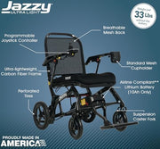 Pride Jazzy Ultra Light Power Wheelchair | Free Accessories + Extended Warranty
