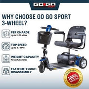 Pride Go Go Sport 3-Wheel Mobility Scooter | Free Accessories