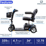 Pride Go Go Sport 3-Wheel Mobility Scooter | Free Accessories